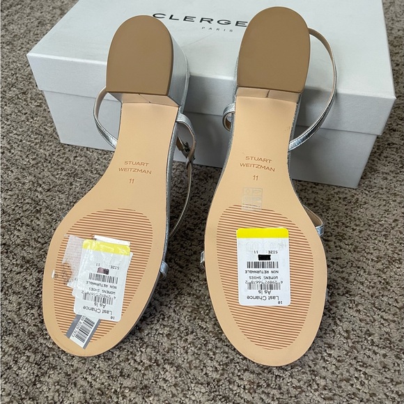 🆕 Stuart Weitzman Aliza Metallic Block Heel Sandals - Picture 5 of 7